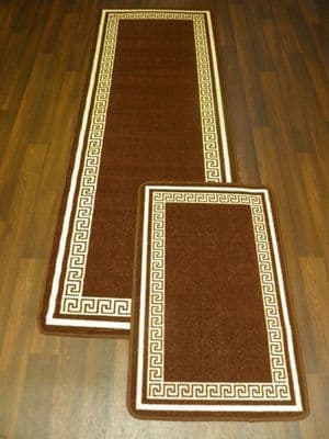 NON SLIP RUNNER 66X185CM APROX 6FTX2FT3 +DOORMAT 50X80 SET OF 2 BROWN/CREAM