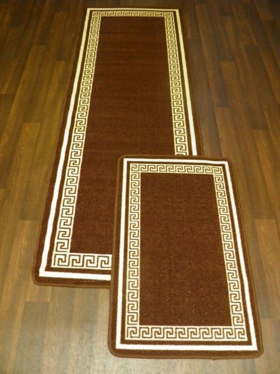 NON SLIP RUNNER 66X185CM APROX 6FTX2FT3 +DOORMAT 50X80 SET OF 2 BROWN/CREAM