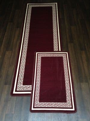 NON SLIP RUNNER 66X185CM APROX 6FTX2FT3 +DOORMAT 50X80 SET OF 2 RED BORDO/CREAM