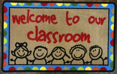 NON SLIP SCHOOL/HOME MATS KIDS CLASSROOM 50x80CM BEIGE/BLUE WASHABLE DOORMAT NEW