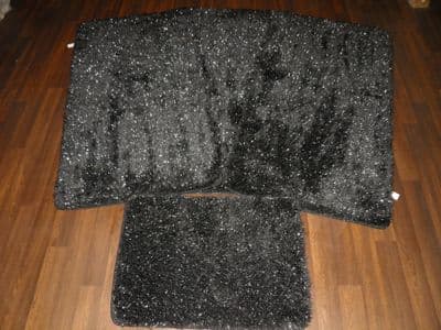 Non Slip Washable Romany Travellers/Gypsy Mat Set 4Pc Shaggys Black/Silver Sparkley New (3) (6) (8)