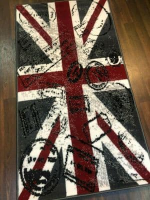 Novelty Aprox 5x3 80cmx150cm Union Jack Retro Rugs Woven Red-White-Grey Mat New