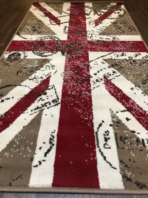 NOVELTY RANGE 80X150CM STAMPED UNION JACK RUG-MAT TOP QUALITY BEIGE/BROWN/RED