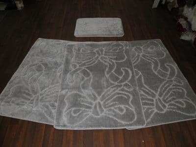 Oblong Non Slip Washable Two Tone Traveller/Gypsy Mat Set 4Pc  Grey/Silver All Colours Available