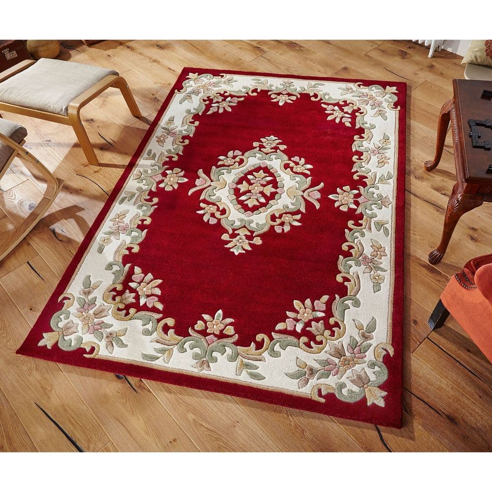 RED/CREAM 100 WOOL RUG NEW SUPER THICK PILE LOVLEY RUGS