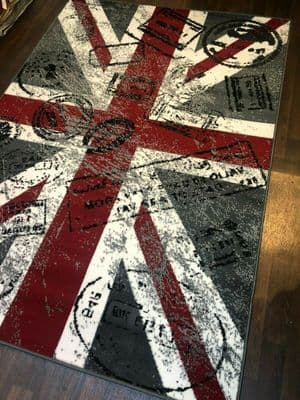 Retro Rugs Union jack Stamped 120x170cm approx 6x4ft Grey/Red/Off White Colours