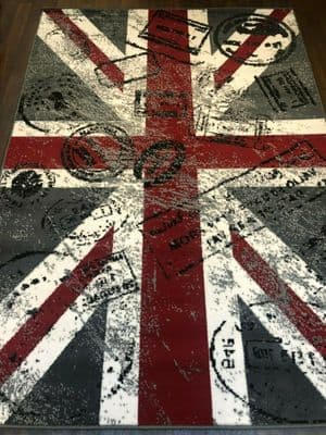 Retro Rugs Union jack Stamped 120x170cm approxx 6x4ft Grey/Red/Off White Colours