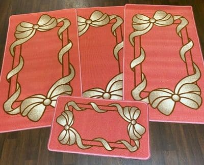 ROMANY GYPSY WASHABLE 2021 RIBBON DESIGN FULL SET OF 4 MATS PINK NON SLIP LARGE