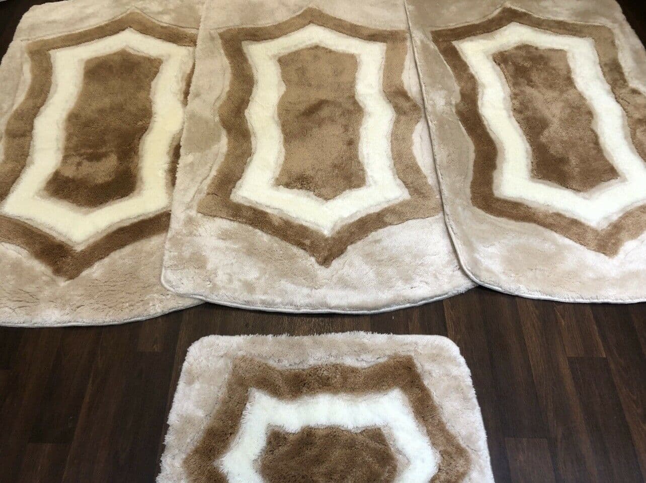 Lot De 4 Tapis Lavables ROMANY 2021 - Modèle Gypsy Tourer, Marron/beige, Antidérapant 67x110 Cm