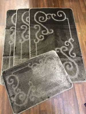 ROMANY GYPSY WASHABLE SETS OF MATS TOURER SIZE MATS-RUGS GREY SHAPED NON SLIP