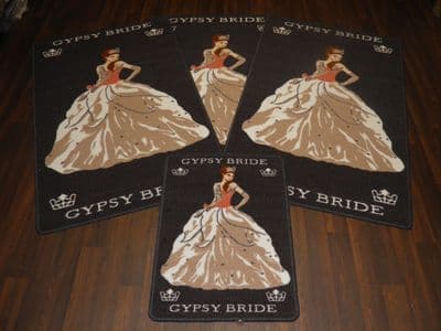 ROMANY GYPSY WASHABLES 2017/18 SET OF 4 MATS/RUGS GYPSY BRIDE DARK GREY/BEIGE