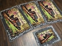 ROMANY GYPSY WASHABLES 2018 SETS OF 4 MATS BEIGES-GREY NON SLIP WAGON & HORSE (1)