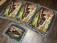 ROMANY GYPSY WASHABLES 2018 SETS OF 4 MATS BEIGES-GREY NON SLIP WAGON & HORSE (1)