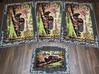 ROMANY GYPSY WASHABLES 2018 SETS OF 4 MATS BEIGES-GREY NON SLIP WAGON & HORSE (1)