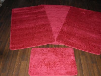 ROMANY GYPSY WASHABLES 4PC SET NON SLIP TRAVELLERS MATS PLAIN RED THICK PILE NEW