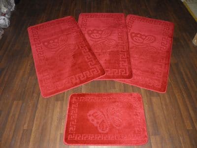 ROMANY GYPSY WASHABLES NEW 2017/18 BOARDER DESIGN SET OF 4 RED MATS/RUGS TRAVEL
