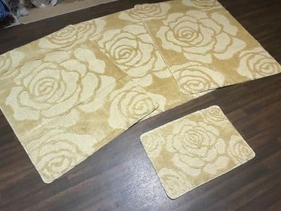 ROMANY GYPSY WASHABLES ROSE DESIGN SET OF 4 MATS XLARGE SIZE 100X140CM LT BEIGE