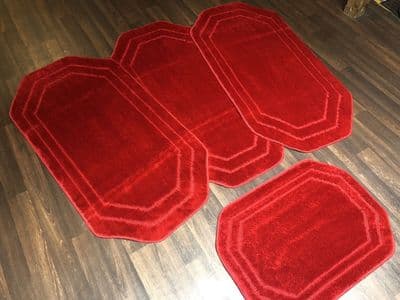 ROMANY GYPSY WASHABLES SET OF 4 TOURER SIZE 60x120CM MATS PLAIN RED NON SLIP