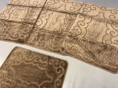 ROMANY GYPSY WASHABLES SET OF MATS 67CMX110CM MATS-RUGS BROWN-BEIGE NON SLIP X