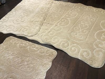 ROMANY WASHABLE MAT SET NON SLIP SUPER THICK RUGS CREAM GYPSY MATS 100x140CM XL