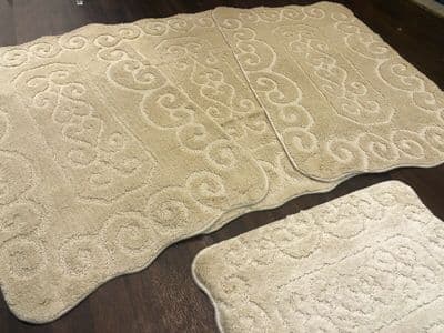 ROMANY WASHABLE MATS SET NON SLIP SUPER THICK RUGS CREAM GYPSY MATS 100x140CM XL