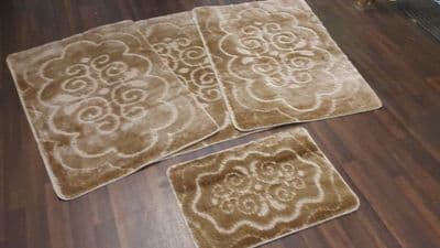 ROMANY WASHABLE TRAVELLER MATS 4PC NON SLIP NEW SUPER THICK DARK/BEIGE BISCUIT