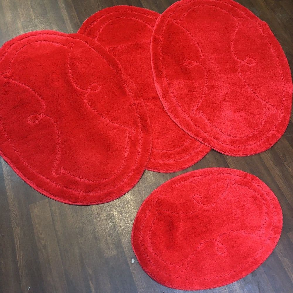 ROMANY WASHABLE TRAVELLER MATS SET NON SLIP SUPER THICK RUGS RED OVAL 4
