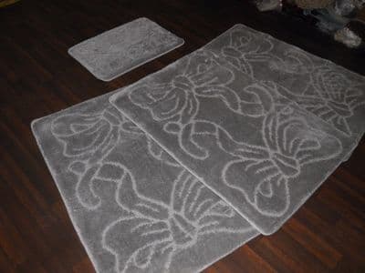 ROMANY WASHABLE TRAVELLERS 4 MATS NON SLIP BOWS DESIGN SUPER THICK SILVER/GREY