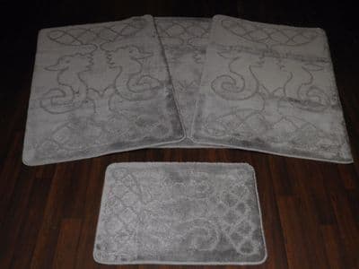 ROMANY WASHABLE TRAVELLERS MATS SET NON SLIP SUPER THICK SILVER/GREYS SEA HORSES