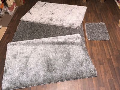 ROMANY WASHABLES 120x160CM XXLARGE SIZE SPARKLY SETS OF 4  MATS GEL BACK GREYS