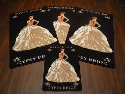 ROMANY WASHABLES 2017/18 SET OF 4 MATS/RUGS GYPSY BRIDE BLACK/BEIGE NON SLIP GEL