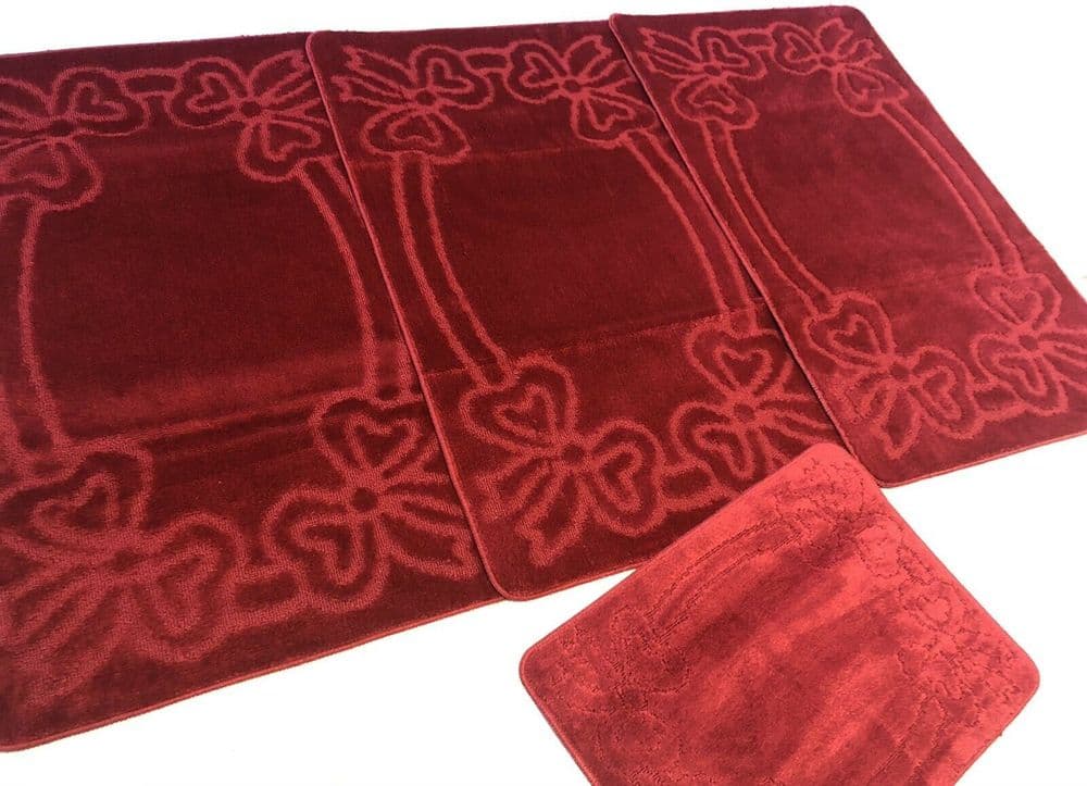 ROMANY WASHABLES BOWS GYPSY SET OF 4PC RED MATS NON SLIP TOURER SIZE