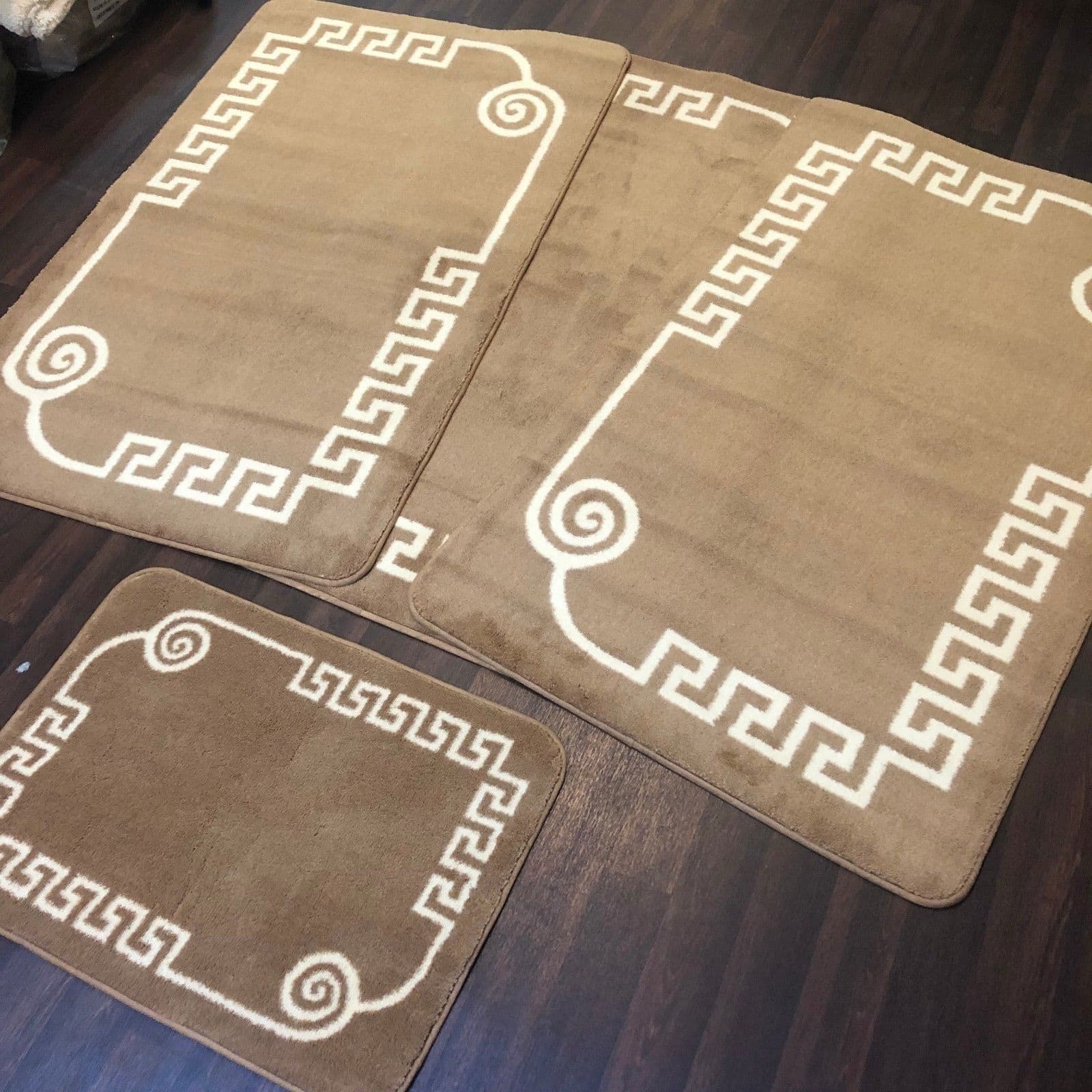 ROMANY WASHABLES GYPSY MATS 4PC SET SOFT GREEK DESIGN BEIGE NON SLIP