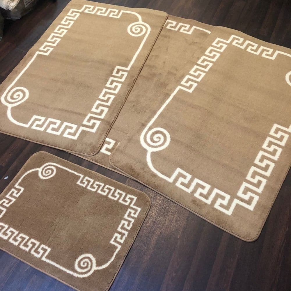 ROMANY WASHABLES GYPSY MATS 4PC SET SOFT GREEK DESIGN BEIGE NON SLIP ...