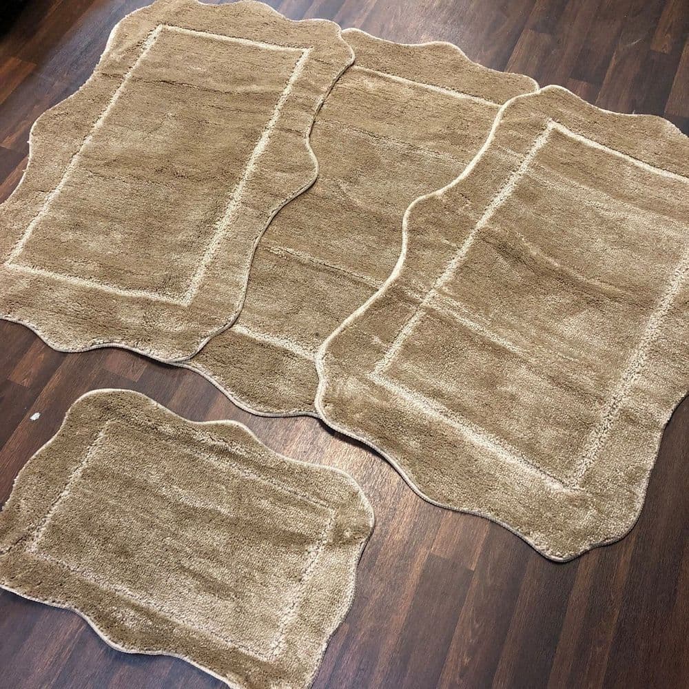 ROMANY WASHABLES GYPSY MATS 4PC SETS NON SLIP SCOLLOP DESIGN BEIGE
