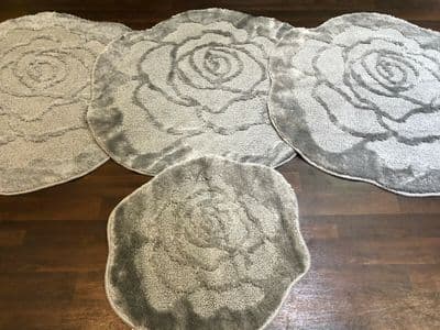 ROMANY WASHABLES MATS SUPER THICK ROSE SILVER/GREY SET OF 4 3X100X100CM+DOORMAT