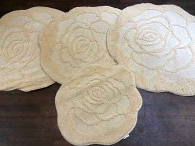 ROMANY WASHABLES MATS SUPER THICK ROSES CREAM SETS OF 4 3 X100X100CM + DOORMAT