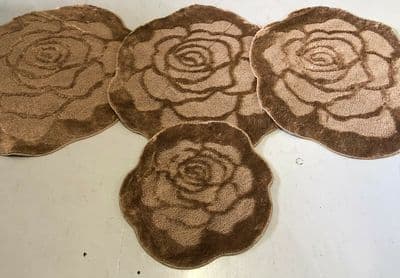 ROMANY WASHABLES MATS SUPER THICK ROSES DARK BEIGE SET OF 4 3 X100X100CM+DOORMAT