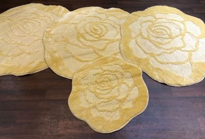 ROMANY WASHABLES MATS SUPER THICK ROSES LEMON SET OF 4 3 X100X100CM + DOORMAT