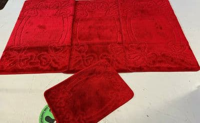ROMANY WASHABLES SUPER THICK NEW BOW CHRISTMAS RED 4PC SET NON SLIP MATS-RUGS