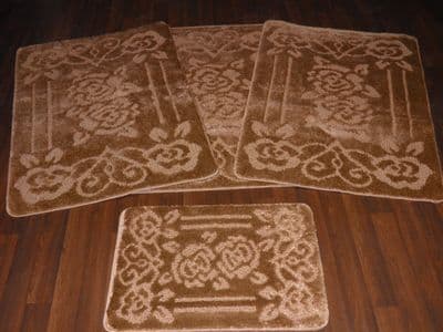 ROMANY WASHABLES TRAVELLER MAT SET 4PC NON SLIP GYPSY ROSE SUPER THICK DK BEIGE