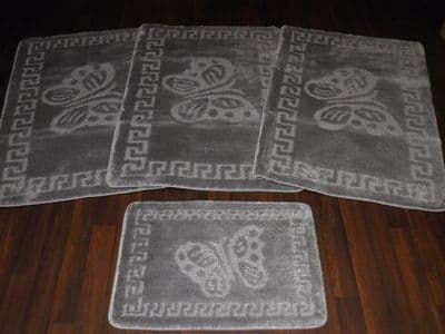 ROMANY WASHABLES TRAVELLER MATS SET NON SLIP SUPER THICK SILVER/GREY BUTTERFLY