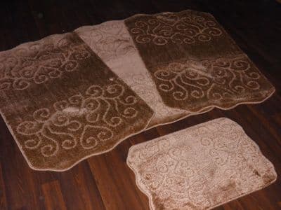 ROMANY WASHABLES TRAVELLER SUPER THICK NEW 4PC SETS DK BEIGE CAMEL NON SLIP MATS