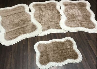 ROMANY WASHABLES TRAVELLERS 4 MATS NON SLIP NEW DESIGN SUPER THICK CREAM/BROWN X