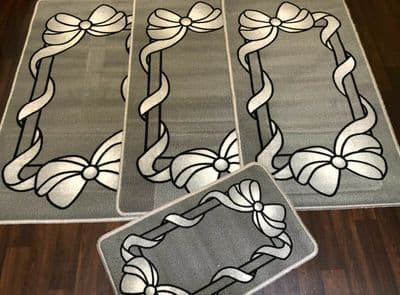 ROMANY. GYPSY WASHABLES NEW 2021 RIBBON FULL SET OF 4 MATS/RUG SILVER NO SLIP