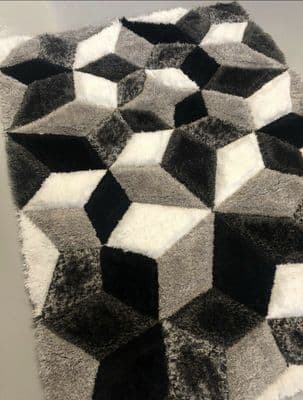 Rugs Approx 7x5Ft 160CMX210CM Carved 3D Design Quality Grey-Black-white Cubes
