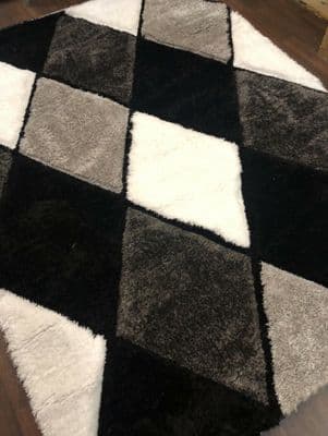 Rugs Approx 7x5ft 160x210cm 3D Rug Top Quality Grey/White Rugs Shaggy Soft Large