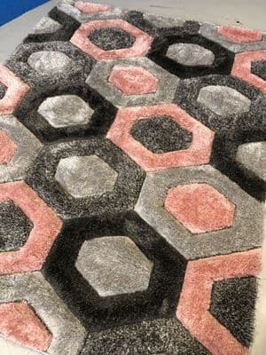 Rugs Approx 7x5ft 160x210cm  3D Rugs Top Quality Grey/Pink Rugs Shaggy Soft XX
