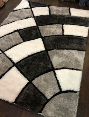Rugs Approx 7x5ft 160x210cm  3D Rugs Top Quality Grey/White Rugs Shaggy Soft X