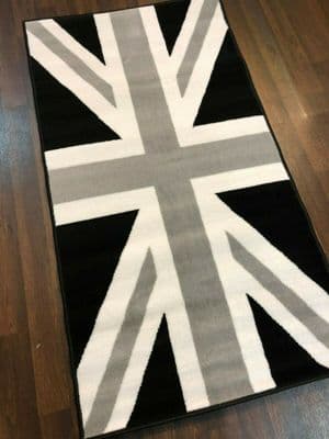 Rugs Aprox 4x2 60cmx110cm Union Jack Mat-Rugs Woven Backed Black-Grey-Creams